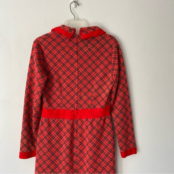 Vintage 1970s Red Plaid Butterfly Collar Dress Made USA Union Label Union Large - Picture 6 of 11